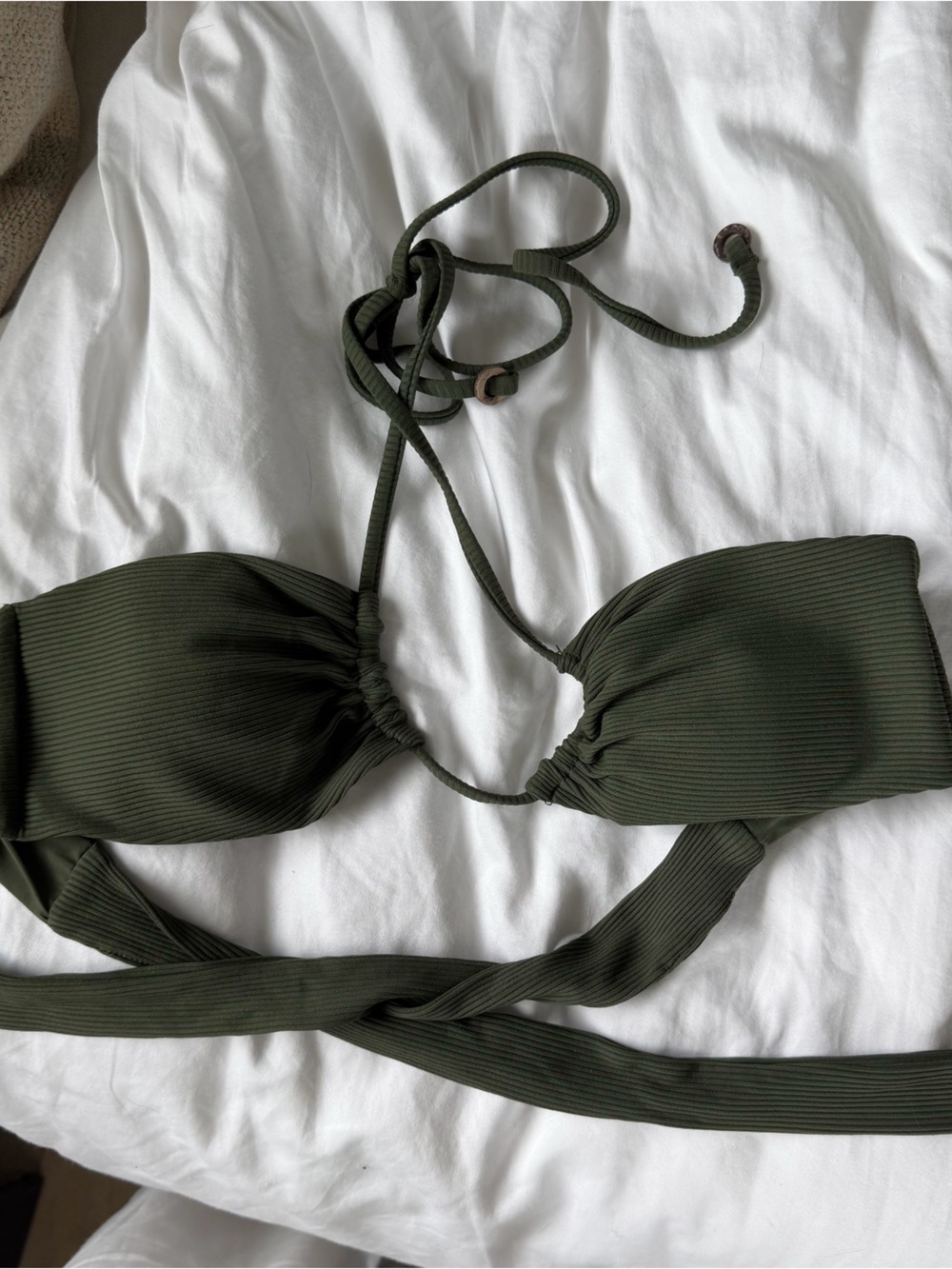 Olive Green Ribbed Triangle Bikini Top β Women Intimates & Sleepwear